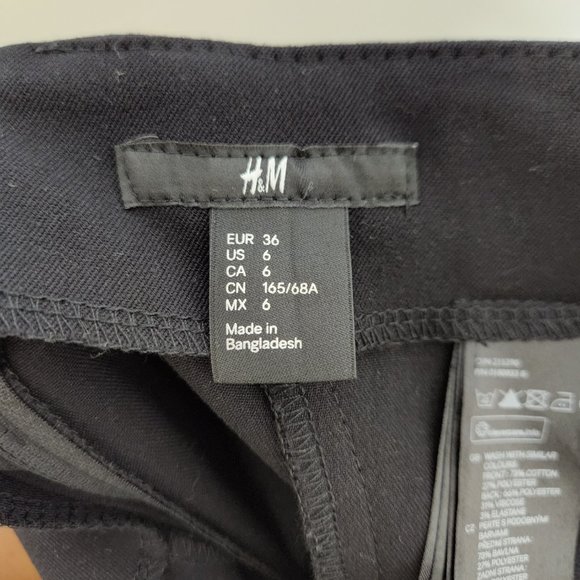 H&M Skirt 6 Black Color Block Stretch Woven Zip Back Textured Career - Picture 6 of 7